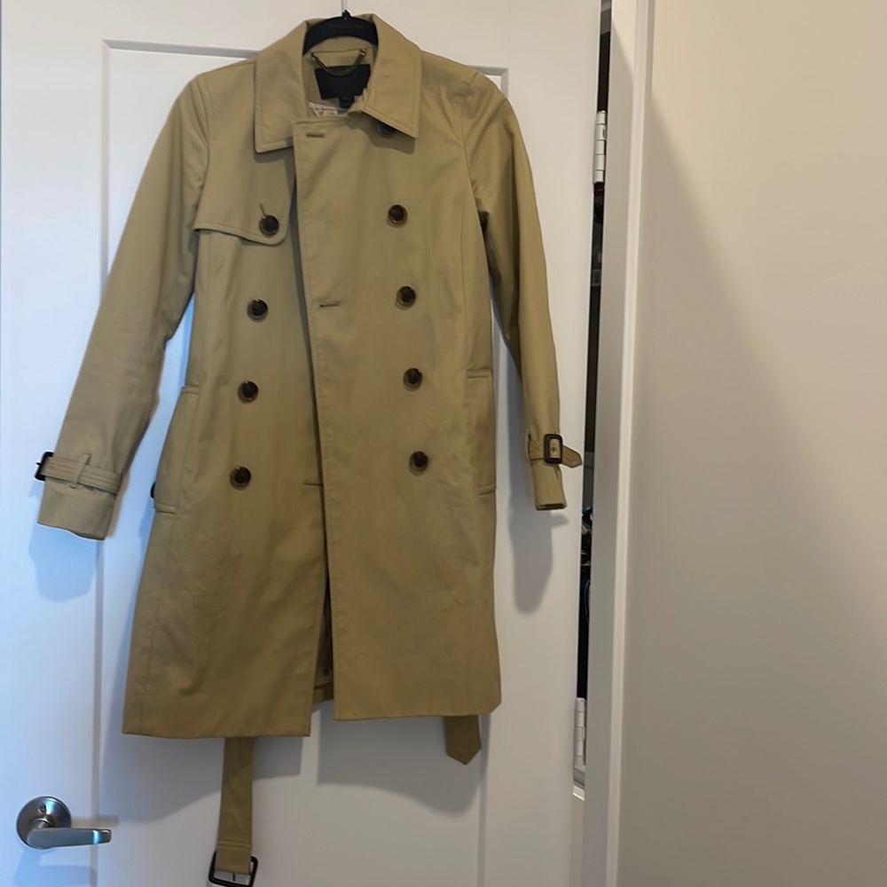 Tan J. Crew 000 Trench Coat with belt.